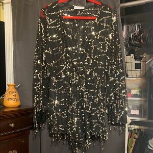 Elegant Black & Gold Sequins sheer Romper shorts